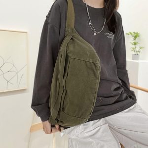 Minimalist Unisex Canvas Crossbody Bag, Personalized Embroidered Bag, Office Commuter Canvas Bags, School Bag, Large Capacity Shopping Bag