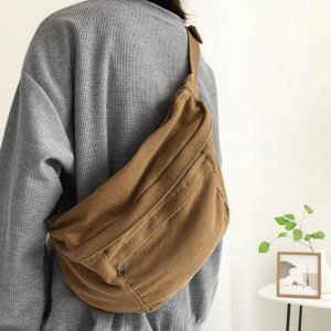 Minimalist Unisex Canvas Crossbody Bag, Personalized Embroidered Bag, Office Commuter Canvas Bags, School Bag, Large Capacity Shopping Bag