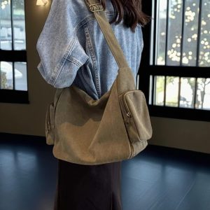 Multi-Pocket Shoulder Bag, Canvas Bag With Zipper, Canvas Messenger Bag, Adjustable Strap Crossbody Bag, Minimalist Tote Bag, Student Bag