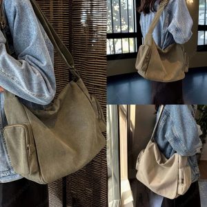 Multi-Pocket Shoulder Bag, Canvas Bag With Zipper, Canvas Messenger Bag, Adjustable Strap Crossbody Bag, Minimalist Tote Bag, Student Bag