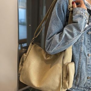 Multi-Pocket Shoulder Bag, Canvas Bag With Zipper, Canvas Messenger Bag, Adjustable Strap Crossbody Bag, Minimalist Tote Bag, Student Bag