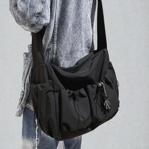 Nylon Shoulder Crossbody Bag: Unisex Large Student Messenger Satchel