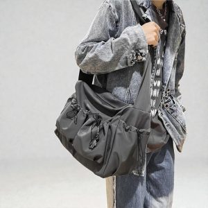 Nylon Shoulder Crossbody Bag: Unisex Large Student Messenger Satchel