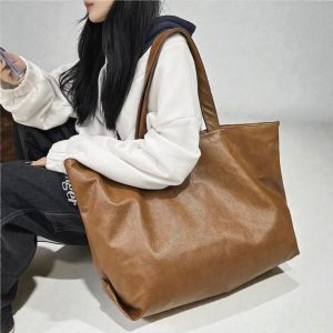 Oversized Lightweight Tote Bag – Soft Leather Shoulder Purse, Large Capacity Unisex