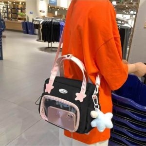Patchwork Ita Bag – Kawaii Nylon Transparent Crossbody Backpack for Anime Pins & Charms