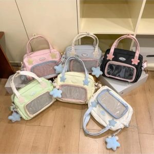 Patchwork Ita Bag – Kawaii Nylon Transparent Crossbody Backpack for Anime Pins & Charms