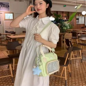 Patchwork Ita Bag – Kawaii Nylon Transparent Crossbody Backpack for Anime Pins & Charms