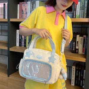 Patchwork Ita Bag – Kawaii Nylon Transparent Crossbody Backpack for Anime Pins & Charms