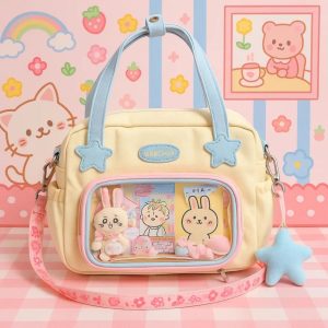 Patchwork Ita Bag – Kawaii Nylon Transparent Crossbody Backpack for Anime Pins & Charms