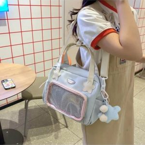 Patchwork Ita Bag – Kawaii Nylon Transparent Crossbody Backpack for Anime Pins & Charms