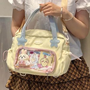 Patchwork Ita Bag – Kawaii Nylon Transparent Crossbody Backpack for Anime Pins & Charms