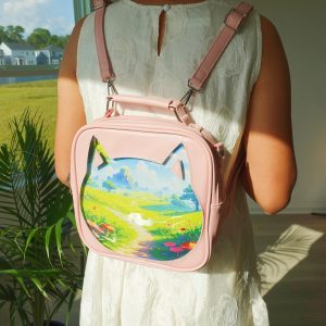 Pattern Insert Cat Ita Bag Backpack, Crossbody, Shoulder Bag. 3-Way Anime Pin Display Bag, Crossbody Ita Purse Cute Kawaii Window Itabag.