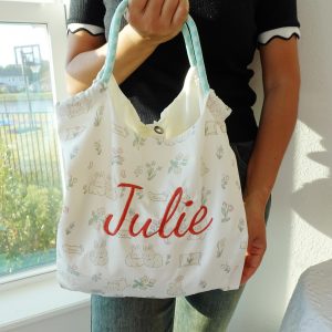 Personalized Bunny Bear Tote Bag with Name Embroidery, Cute Canvas Bag, kawaii Custom Gift for Her, Kids Book Bag, Easter Bunny Totes