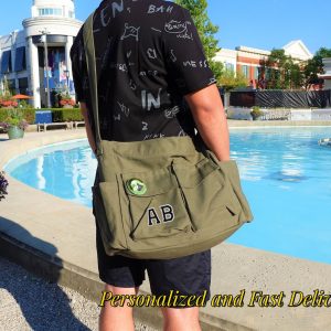 Personalized Canvas Crossbody Bag: Large Travel Bag with Zipper