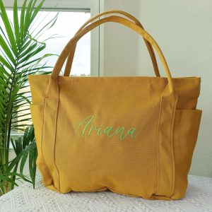 Personalized Canvas Duffle Bag: Large Tote with Zipper & Pockets
