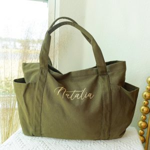 Personalized Canvas Duffle Bag: Large Tote with Zipper & Pockets