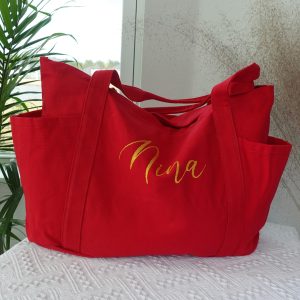 Personalized Canvas Tote Bag with Zipper: Large Everyday Shoulder Bag