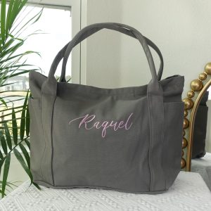 Personalized Canvas Tote Bag with Zipper: Large Everyday Shoulder Bag