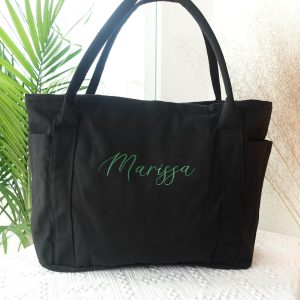 Personalized Canvas Tote Bag with Zipper: Large Everyday Shoulder Bag