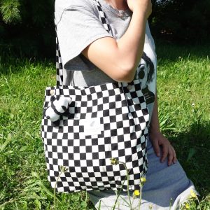 Personalized Corduroy Checker Tote Bag: Plaid Purse, Lunch & Makeup Bag