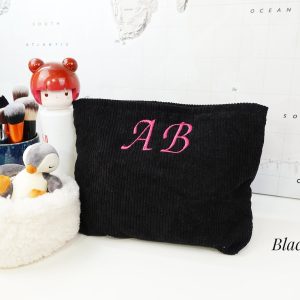 Personalized Corduroy Makeup Bag: Embroidered Toiletry Pouch