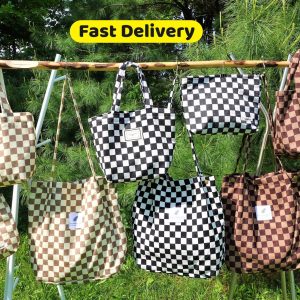 Personalized Corduroy Plaid Tote Bag: Embroidered Initial, Laptop Compatible