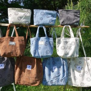 Personalized Corduroy Smiley Face Tote Bag: Embroidered Totes or Lunch bag or Makeup Bag.