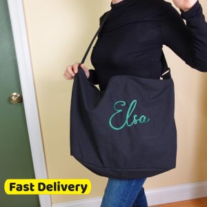 Personalized Embroidered Canvas Newspaper Bag: Large Crossbody Tote, Custom Book Bag, Everyday Messenger Purse, Custom Shoulder Bag.
