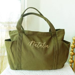 Personalized Embroidered Canvas Tote Bag: Large Zippered Travel Tote
