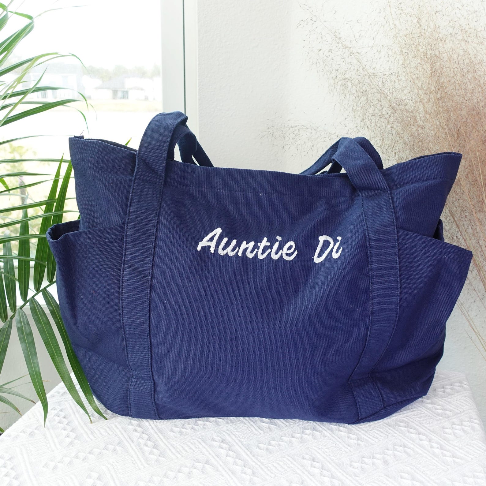 Personalized Embroidered Canvas Tote Bag: Large Zippered Travel Tote