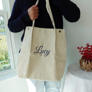 Personalized Embroidered Corduroy Tote Bag, Custom Large Shoulder Bag for Women, Cute Aesthetic Everyday Purse, bride gift tote bag, Totebag