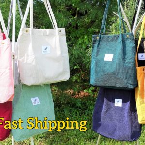 Personalized Embroidered Corduroy Tote Bag: Cute Custom Multi-Color Shoulder Bag, Aesthetic Tote Purse for School or Everyday Use Bride Gift