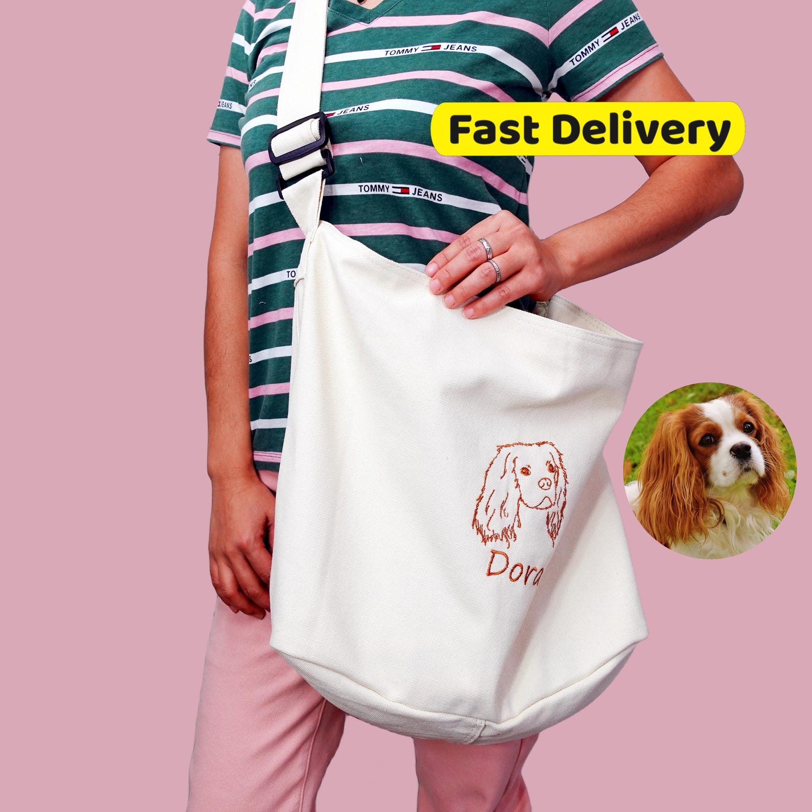 Personalized Embroidered Dog Canvas Newspaper Bag: Large Crossbody Tote, Custom Pet Book Bag, Everyday Messenger Purse
