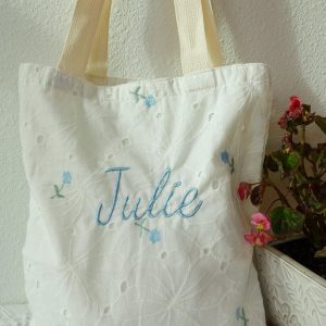 Personalized Embroidered Floral Tote Bag: Custom Cotton Shoulder Bag
