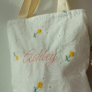Personalized Embroidered Floral Tote Bag: Custom Cotton Shoulder Bag