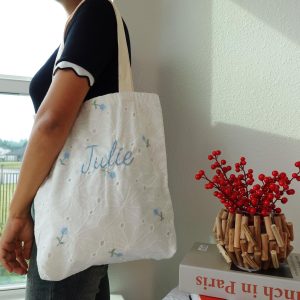 Personalized Embroidered Floral Tote Bag: Custom Cotton Shoulder Bag