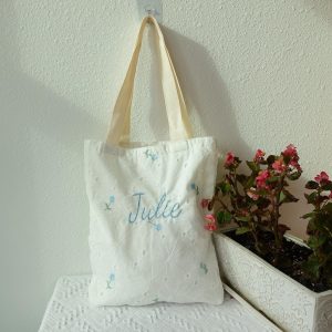 Personalized Embroidered Floral Tote Bag: Custom Cotton Shoulder Bag