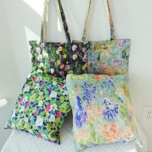 Personalized Floral Tote Bag, Custom Embroidered Name Canvas Tote, Japanese Aesthetic Kawaii Shoulder Bag, Botanical Print Gift for Her