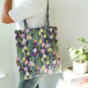 Personalized Floral Tote Bag, Custom Embroidered Name Canvas Tote, Japanese Aesthetic Kawaii Shoulder Bag, Botanical Print Gift for Her