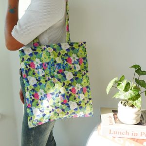 Personalized Floral Tote Bag, Custom Embroidered Name Canvas Tote, Japanese Aesthetic Kawaii Shoulder Bag, Botanical Print Gift for Her