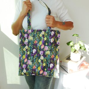 Personalized Floral Tote Bag, Custom Embroidered Name Canvas Tote, Japanese Aesthetic Kawaii Shoulder Bag, Botanical Print Gift for Her