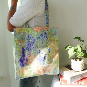 Personalized Floral Tote Bag, Custom Embroidered Name Canvas Tote, Japanese Aesthetic Kawaii Shoulder Bag, Botanical Print Gift for Her