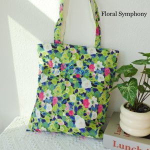 Personalized Floral Tote Bag, Custom Embroidered Name Canvas Tote, Japanese Aesthetic Kawaii Shoulder Bag, Botanical Print Gift for Her