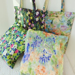Personalized Floral Tote Bag, Custom Embroidered Name Canvas Tote, Japanese Aesthetic Kawaii Shoulder Bag, Botanical Print Gift for Her