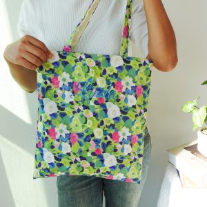 Personalized Floral Tote Bag, Custom Embroidered Name Canvas Tote, Japanese Aesthetic Kawaii Shoulder Bag, Botanical Print Gift for Her
