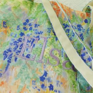 Personalized Floral Tote Bag, Custom Embroidered Name Canvas Tote, Japanese Aesthetic Kawaii Shoulder Bag, Botanical Print Gift for Her