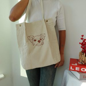Personalized Pet Photo Tote Bag, Custom Embroidered Corduroy Shoulder Bag, Dog & Cat Portrait Purse, Gift for Her, Him, or Pet Lovers