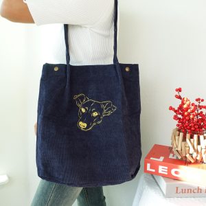 Personalized Pet Photo Tote Bag, Custom Embroidered Corduroy Shoulder Bag, Dog & Cat Portrait Purse, Gift for Her, Him, or Pet Lovers