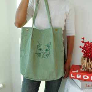 Personalized Pet Photo Tote Bag, Custom Embroidered Corduroy Shoulder Bag, Dog & Cat Portrait Purse, Gift for Her, Him, or Pet Lovers