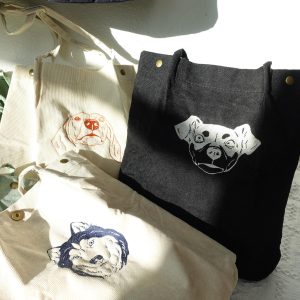 Personalized Pet Photo Tote Bag, Custom Embroidered Corduroy Shoulder Bag, Dog & Cat Portrait Purse, Gift for Her, Him, or Pet Lovers